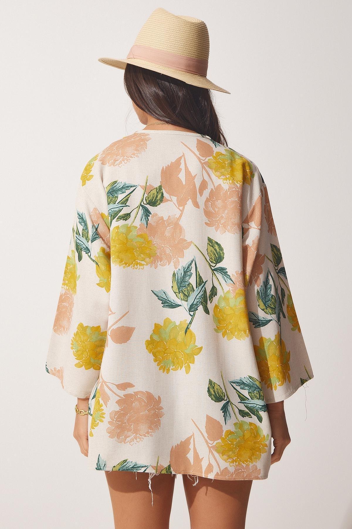Beige Linen Viscose Kimono, , large image number 3