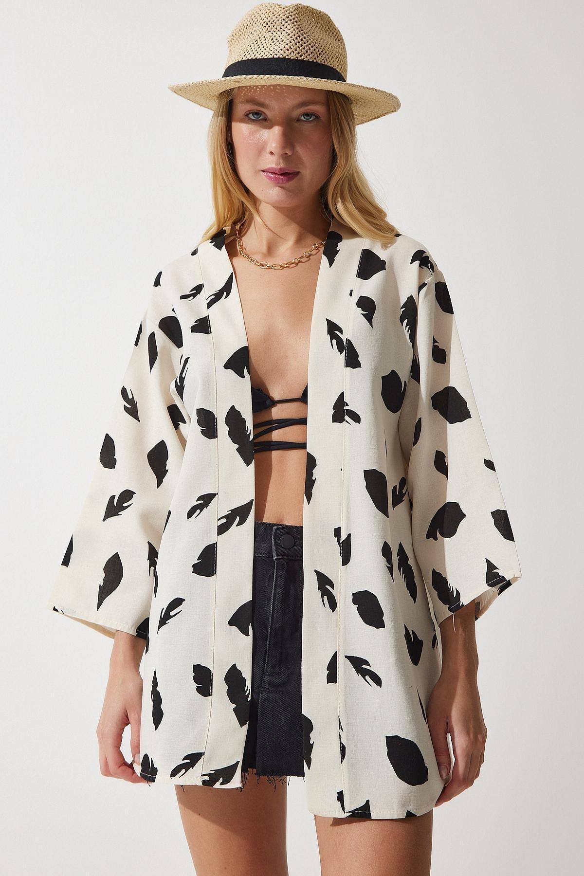 Patterned Linen Viscose Kimono, , large image number 0