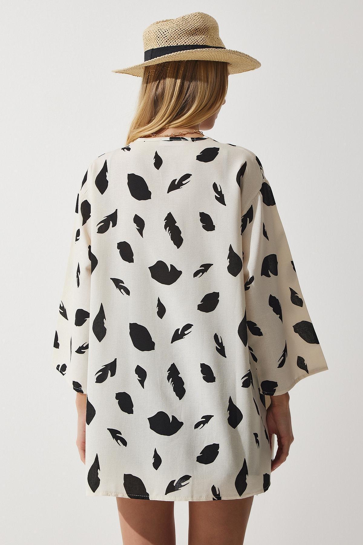 Patterned Linen Viscose Kimono, , large image number 4