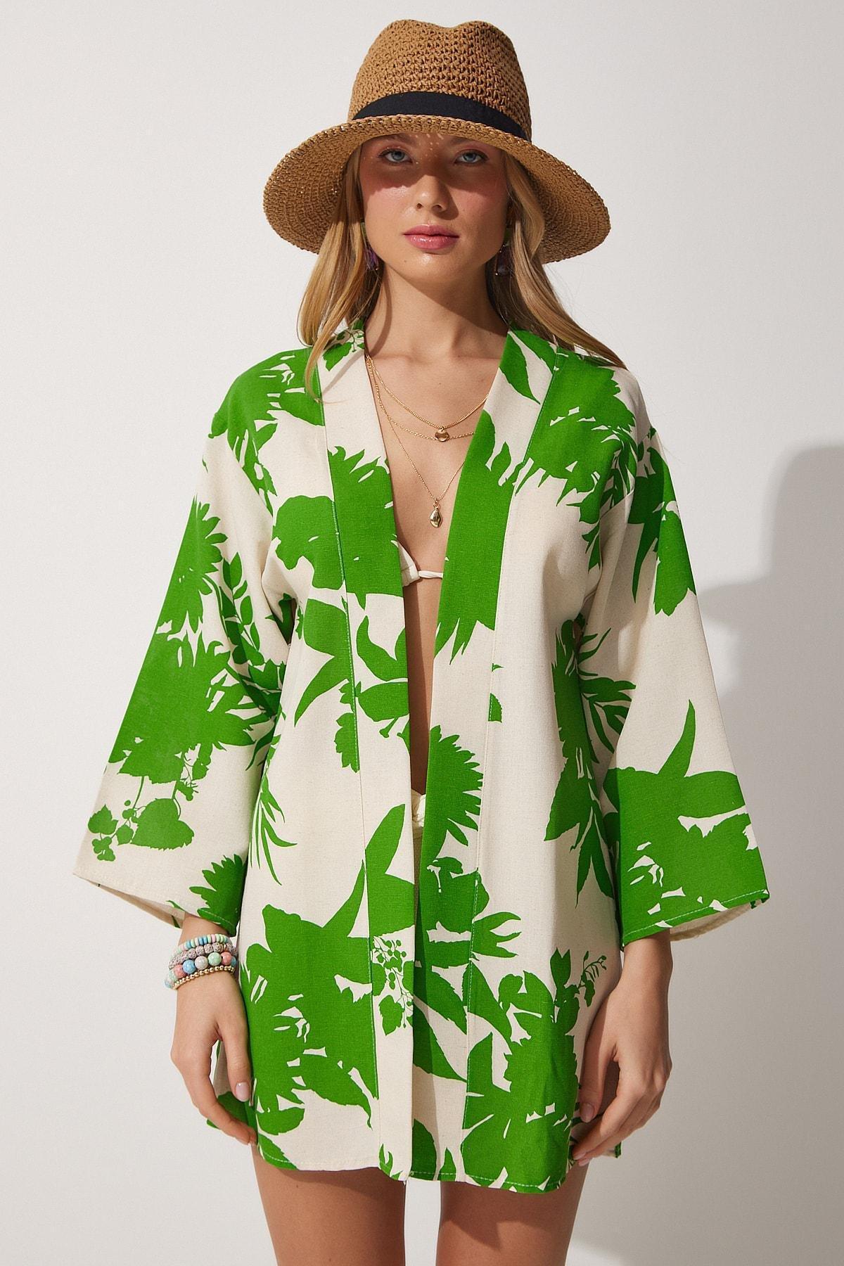 Beige Floral Cache-Coeur Kimono, , large image number 3