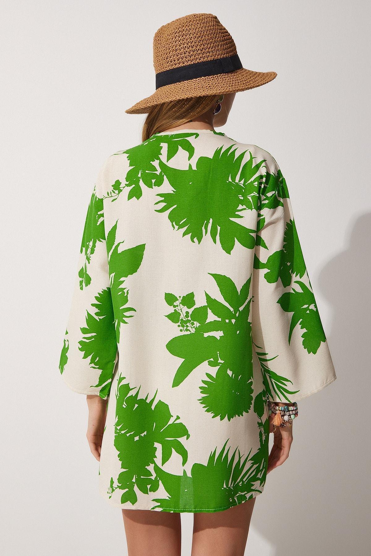 Beige Floral Cache-Coeur Kimono, , large image number 4