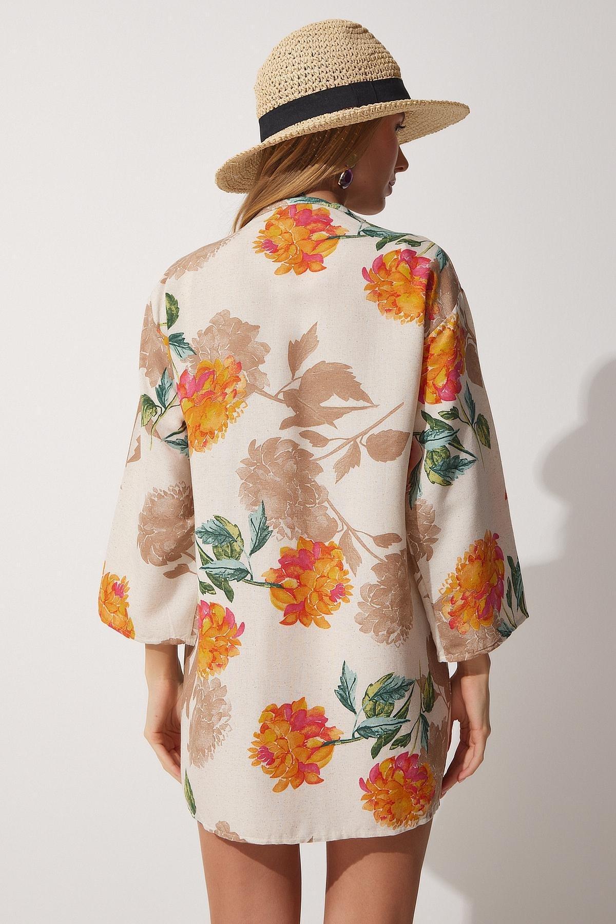 Beige Floral Kimono, , large image number 4