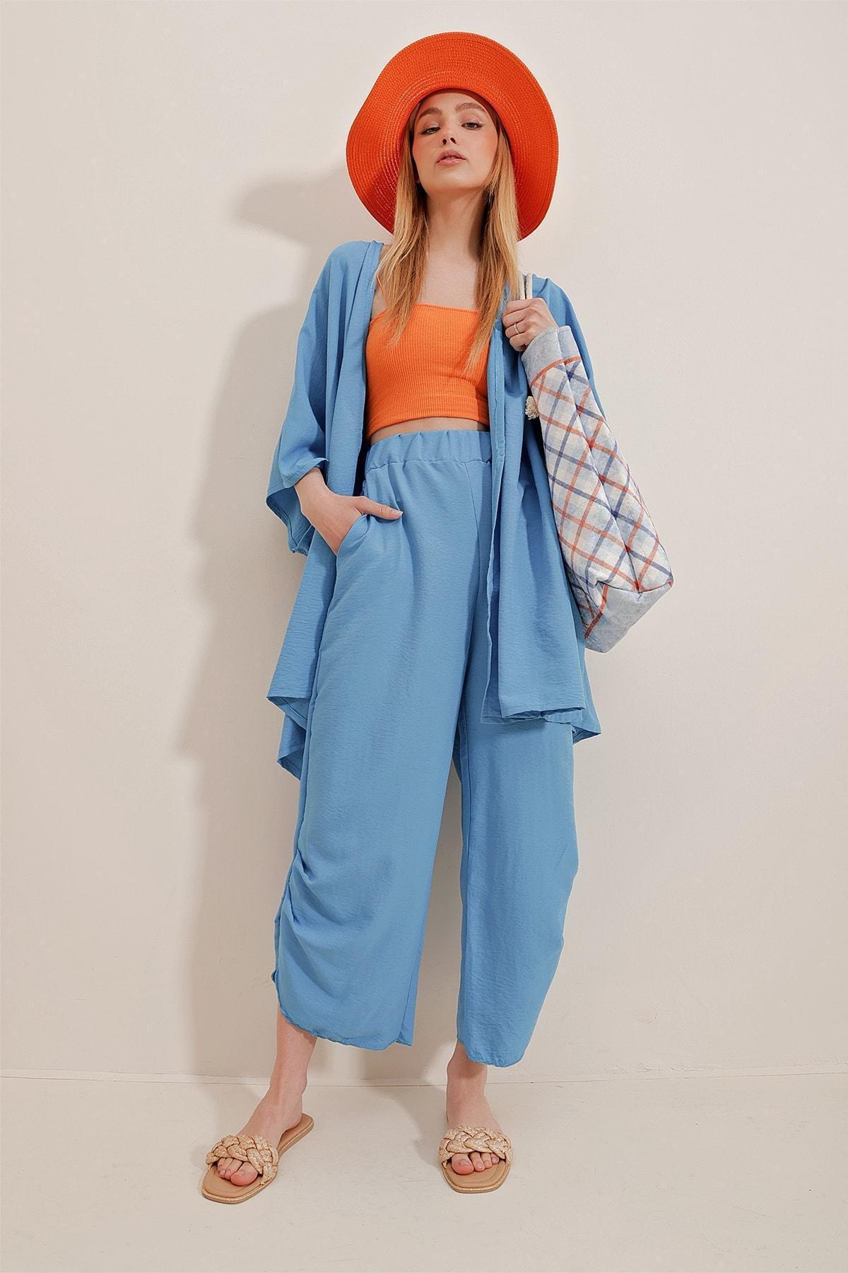 Blue Slit Double Suit Co-Ord Set, Blue, large image number 3