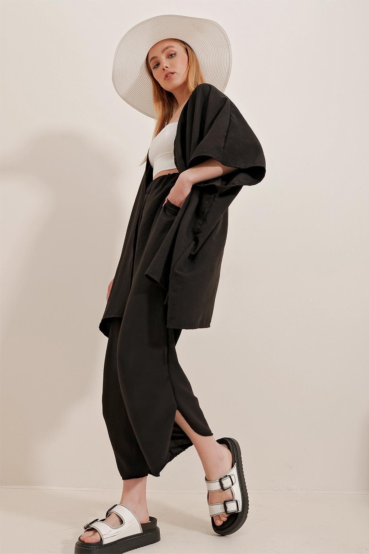 طقم متناسق بقصة فضفاضة وملمس بارز، أسود, Black, large image number 1