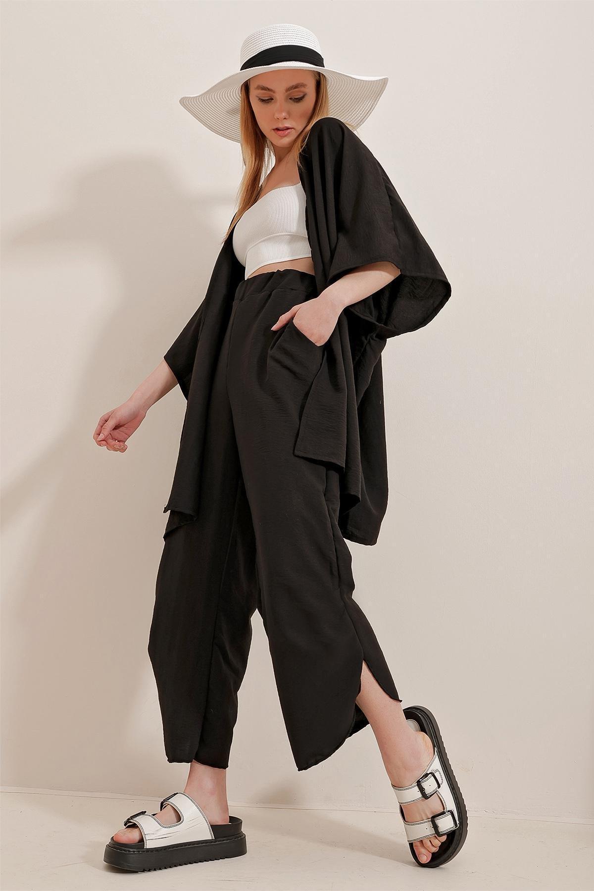 طقم متناسق بقصة فضفاضة وملمس بارز، أسود, Black, large image number 2