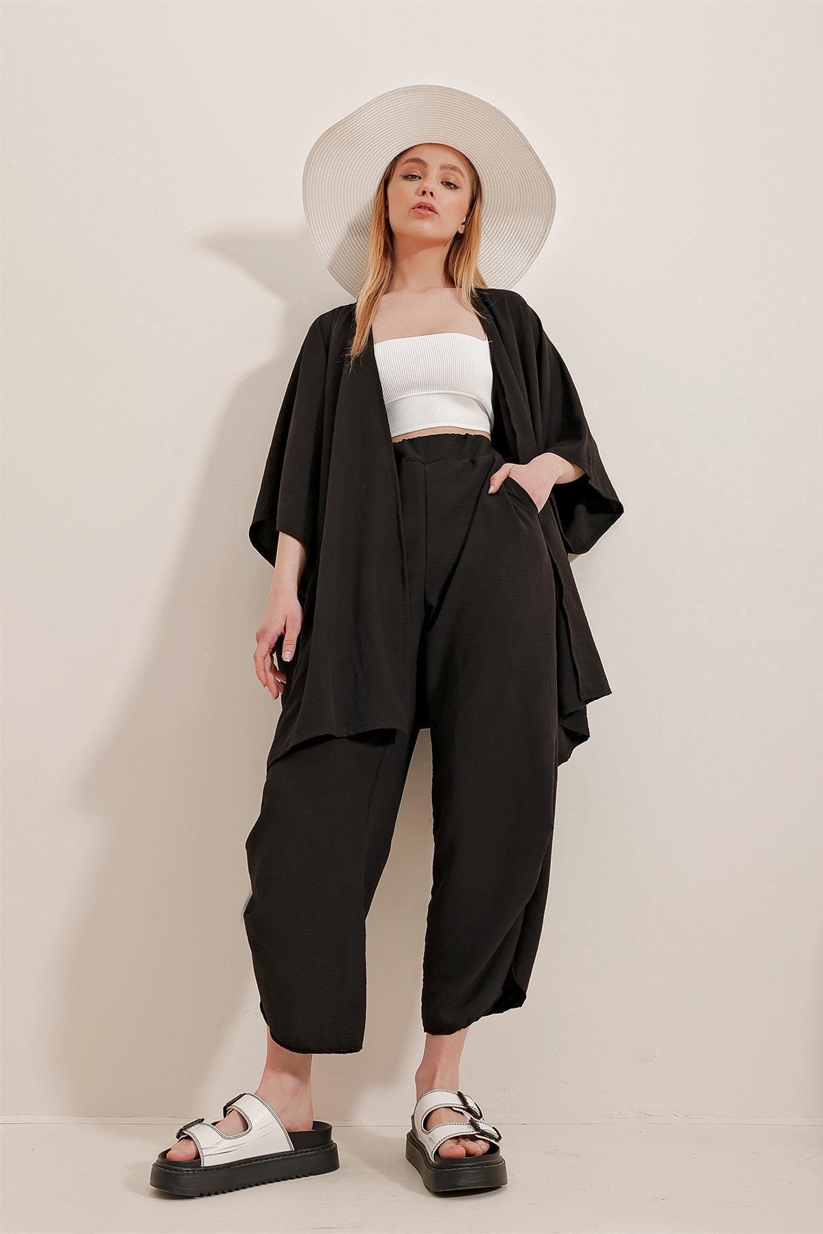 طقم متناسق بقصة فضفاضة وملمس بارز، أسود, Black, large image number 3