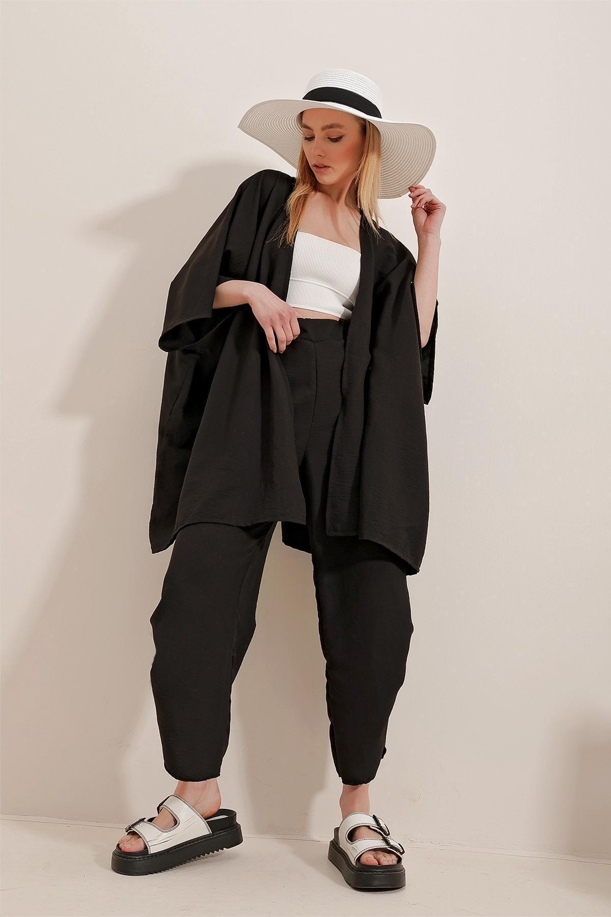 طقم متناسق بقصة فضفاضة وملمس بارز، أسود, Black, large image number 4