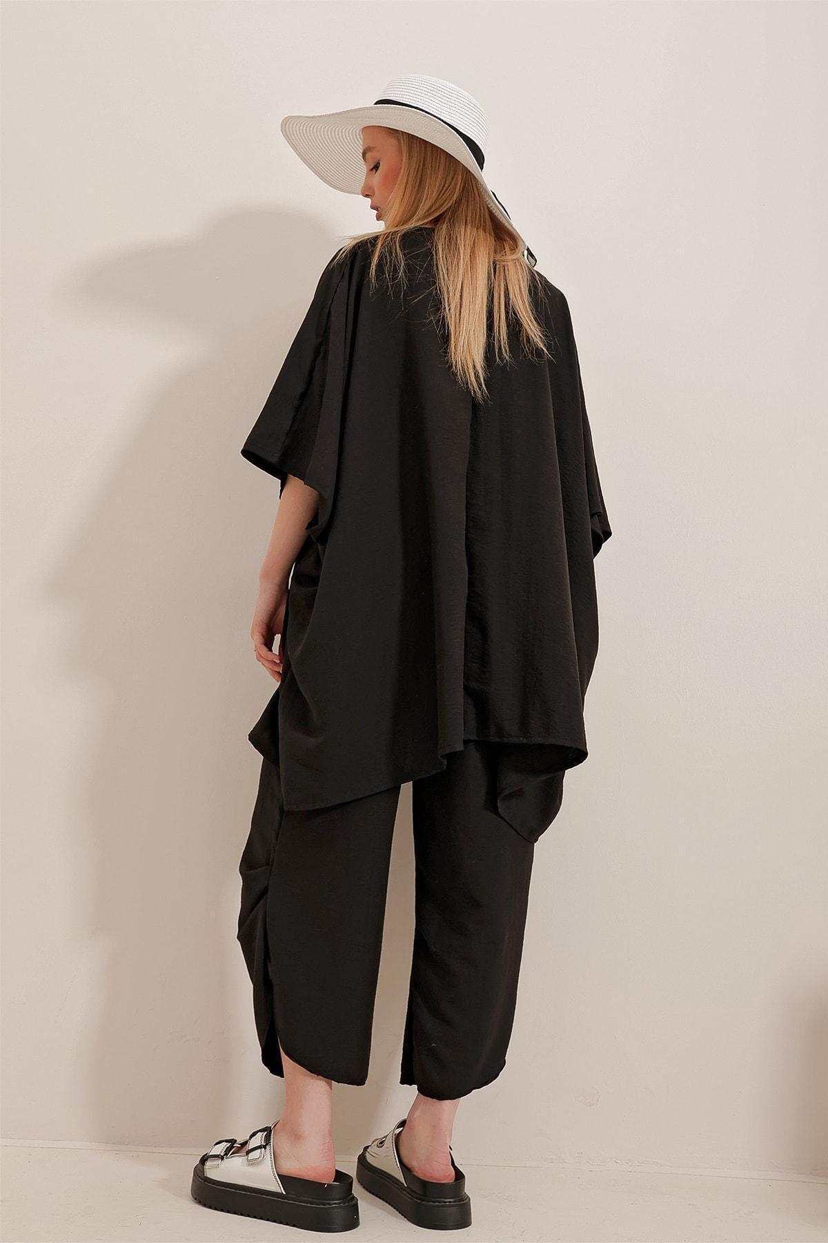 طقم متناسق بقصة فضفاضة وملمس بارز، أسود, Black, large image number 5