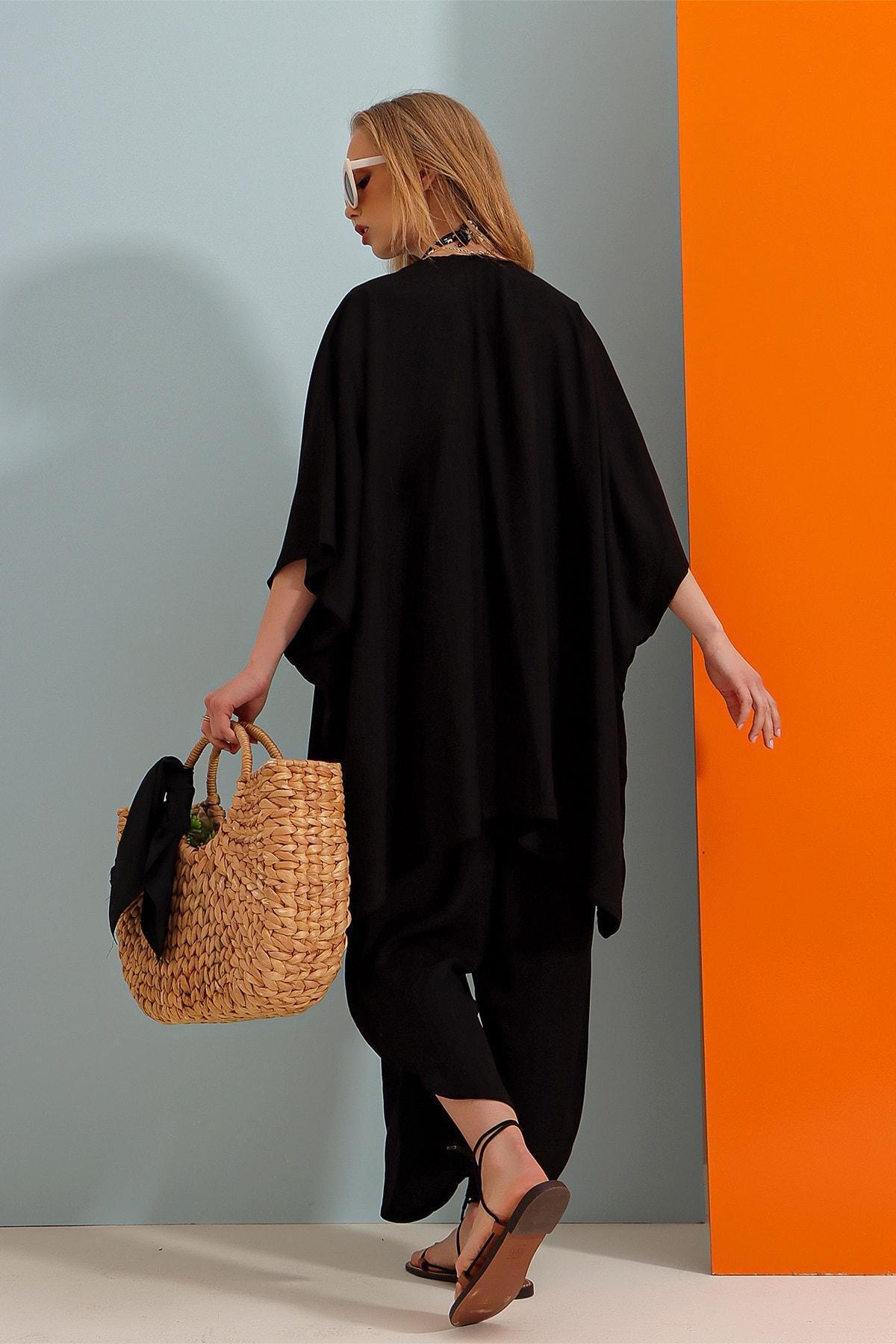 طقم متناسق بقصة فضفاضة وملمس بارز، أسود, Black, large image number 6