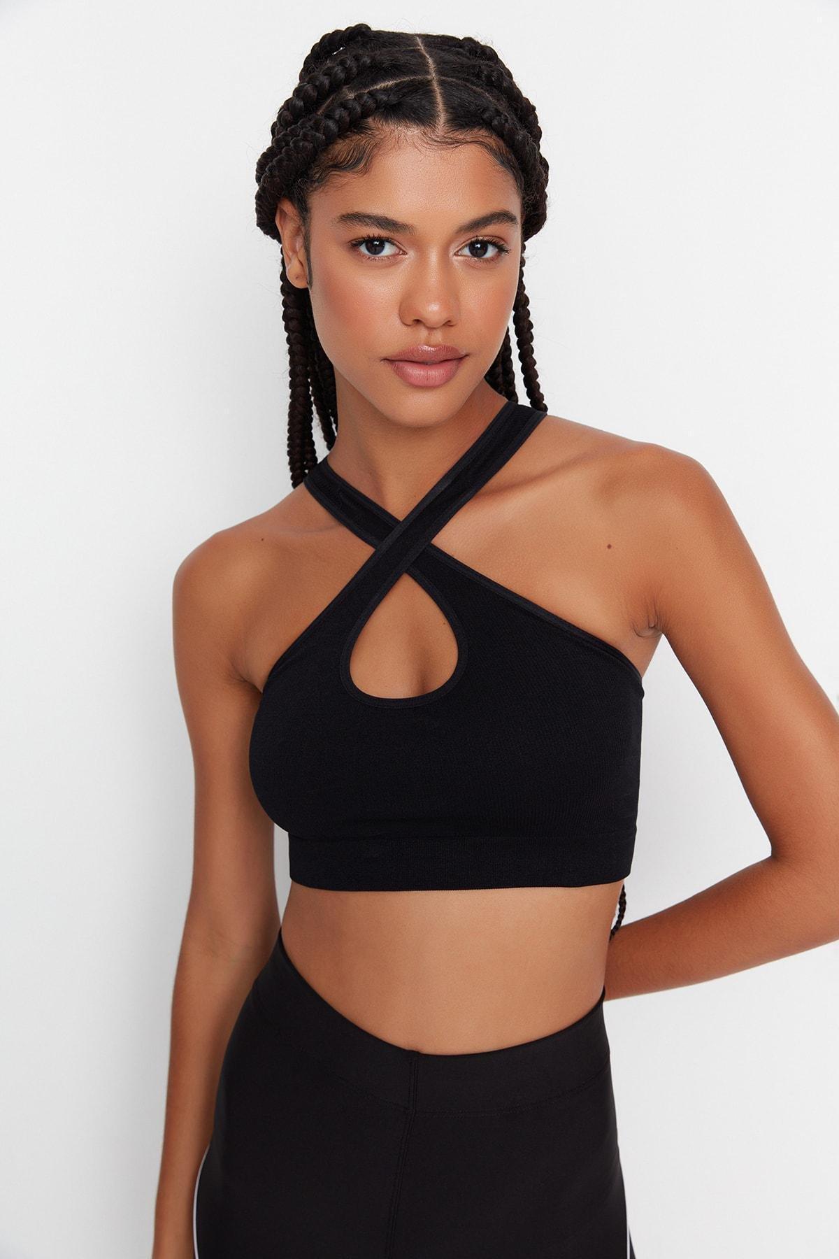Black Asymmetrical Collar Sports Bra, , large image number 3