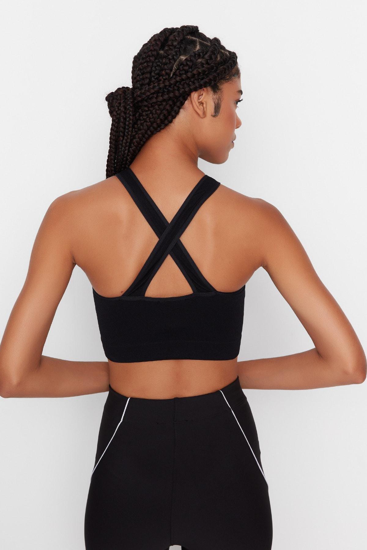 Black Asymmetrical Collar Sports Bra, , large image number 4