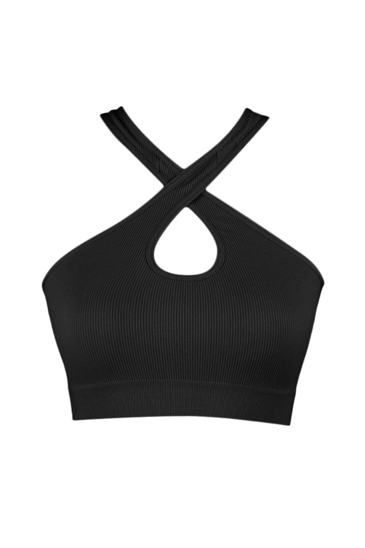 Black Asymmetrical Collar Sports Bra, , large image number 5