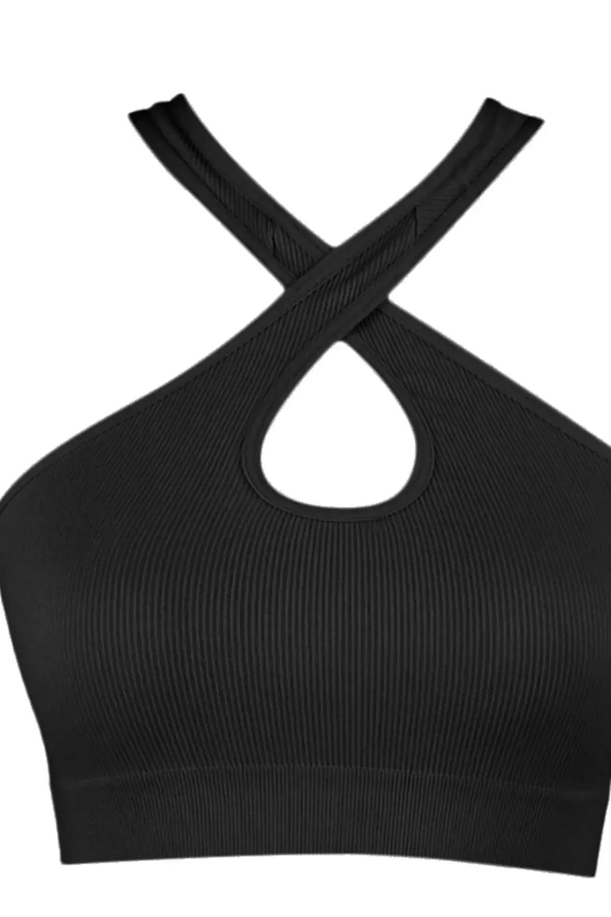 حمالة صدر رياضية بياقة غير متماثلة، أسود, Black, large image number 5
