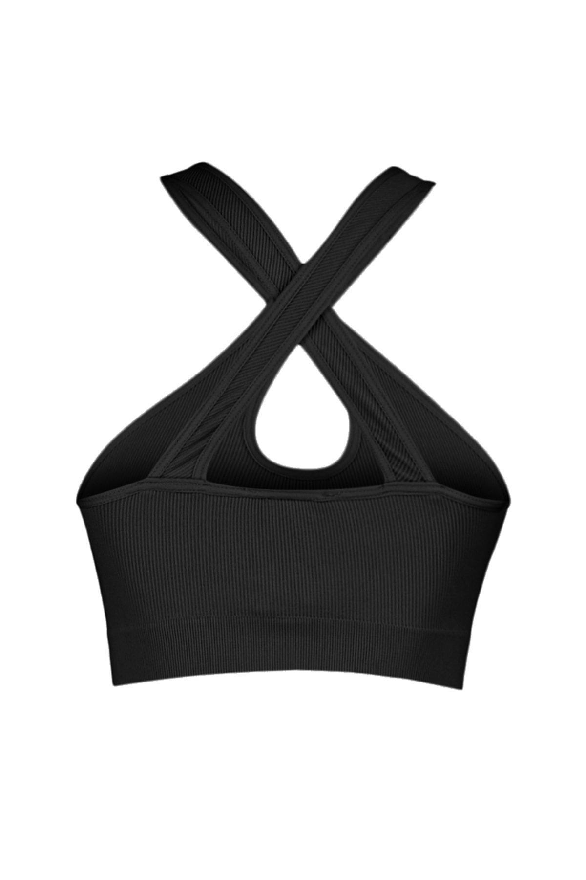 Black Asymmetrical Collar Sports Bra, , large image number 7