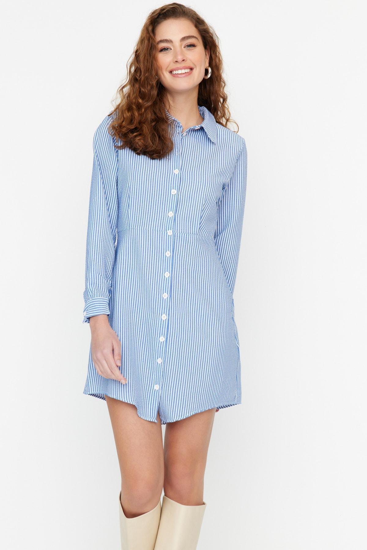 Navy Shirt Mini Dress, , large image number 0