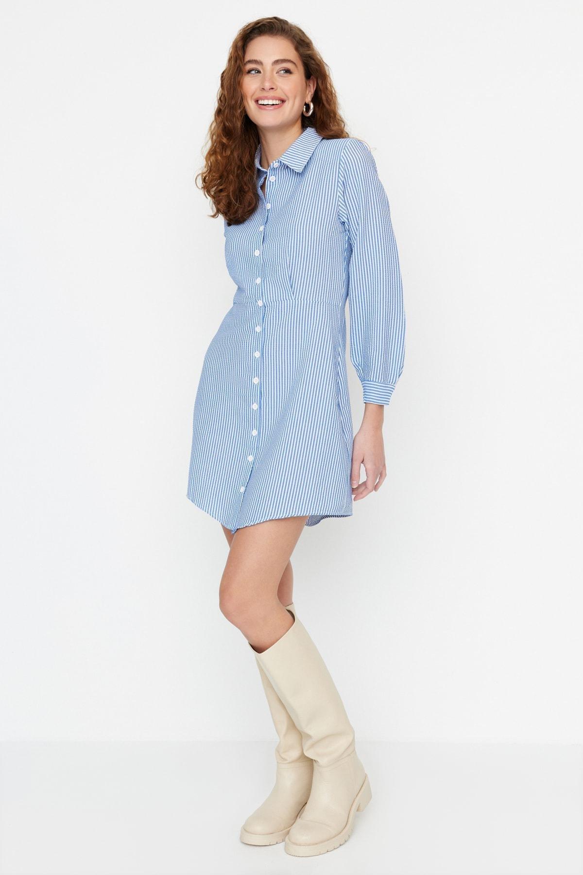 Navy Shirt Mini Dress, , large image number 1