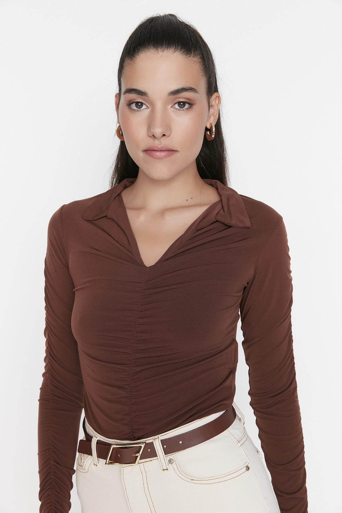 Brown Slim Top, , medium