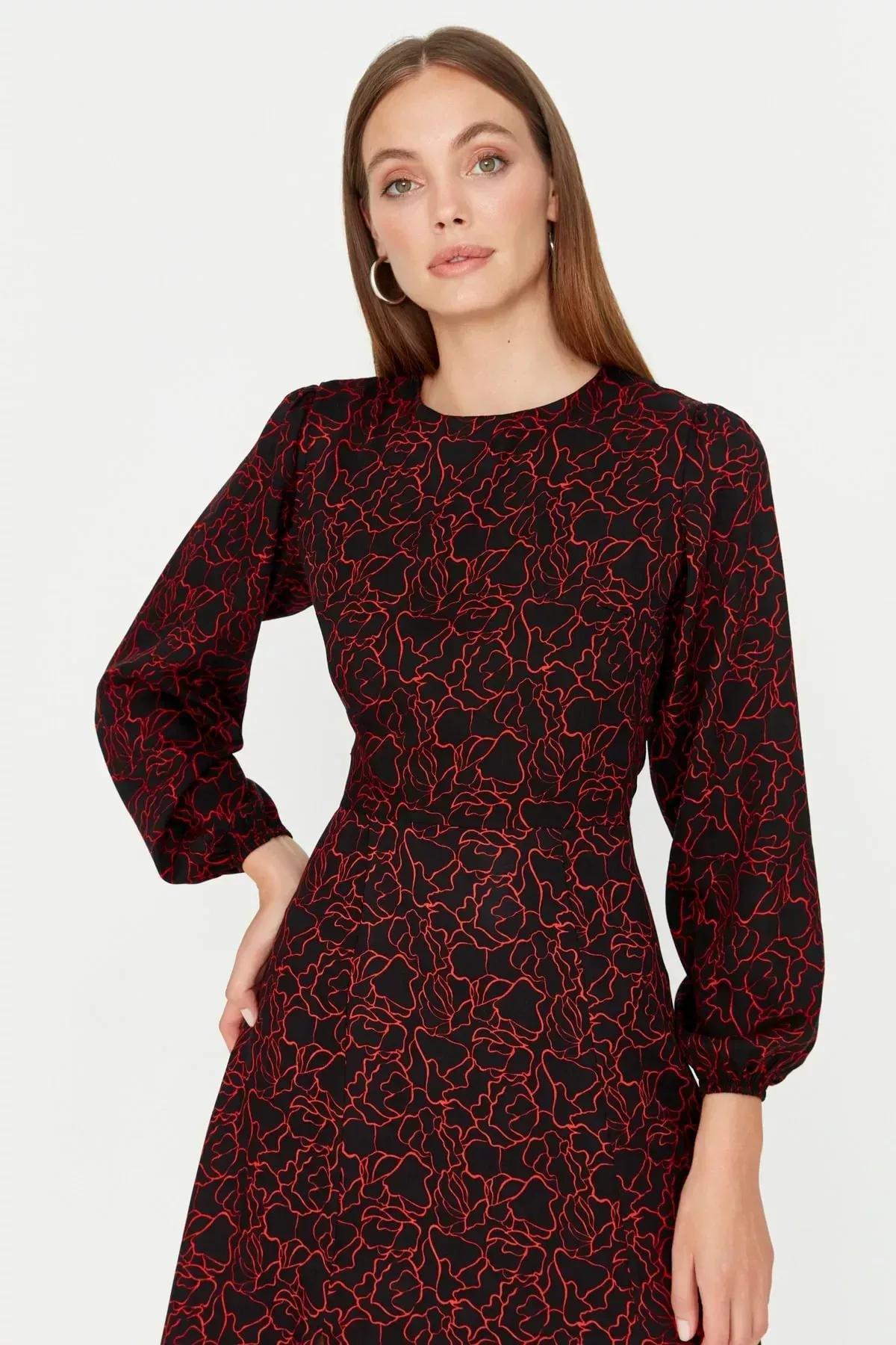 فستان متوسط الطول بقصة على شكل حرف A، أسود, Black, large image number 2