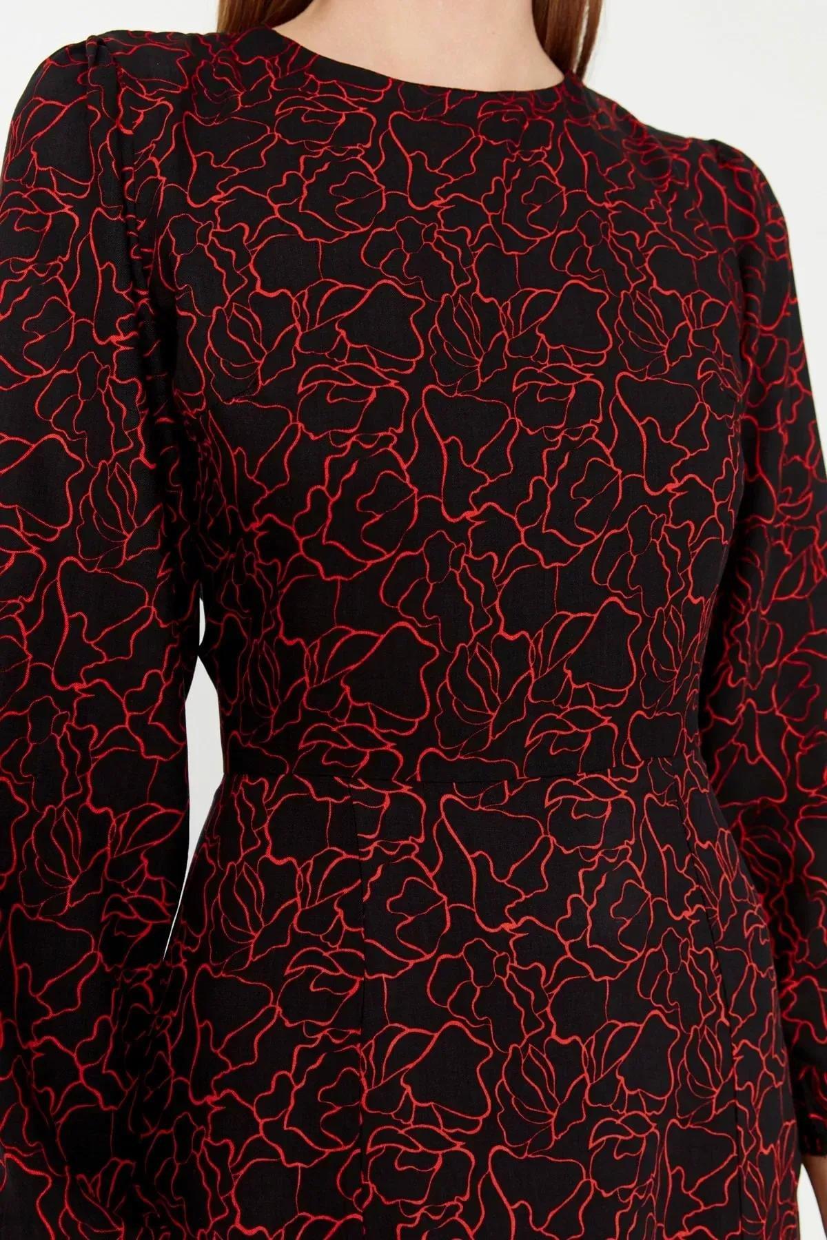 Black A-Line Midi Dress, Black, large image number 3