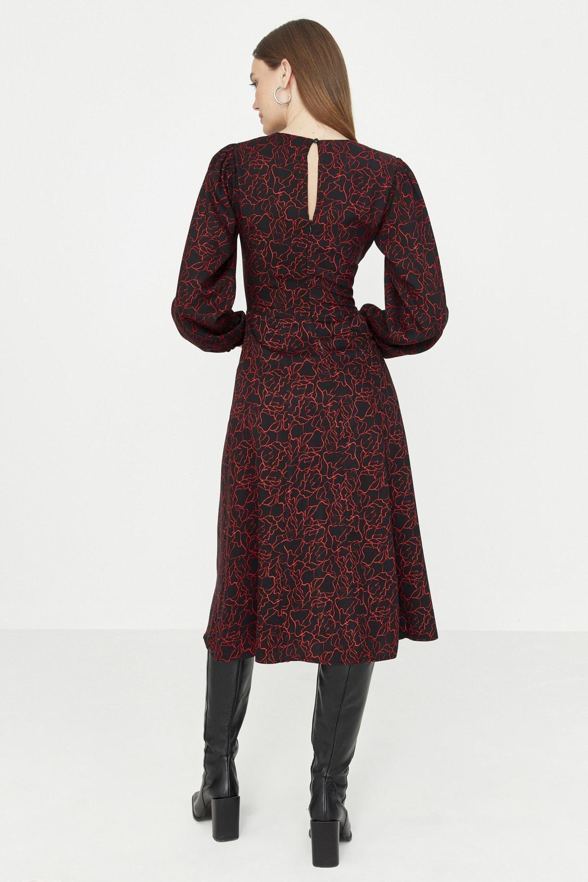 Black A-Line Midi Dress, Black, large image number 4