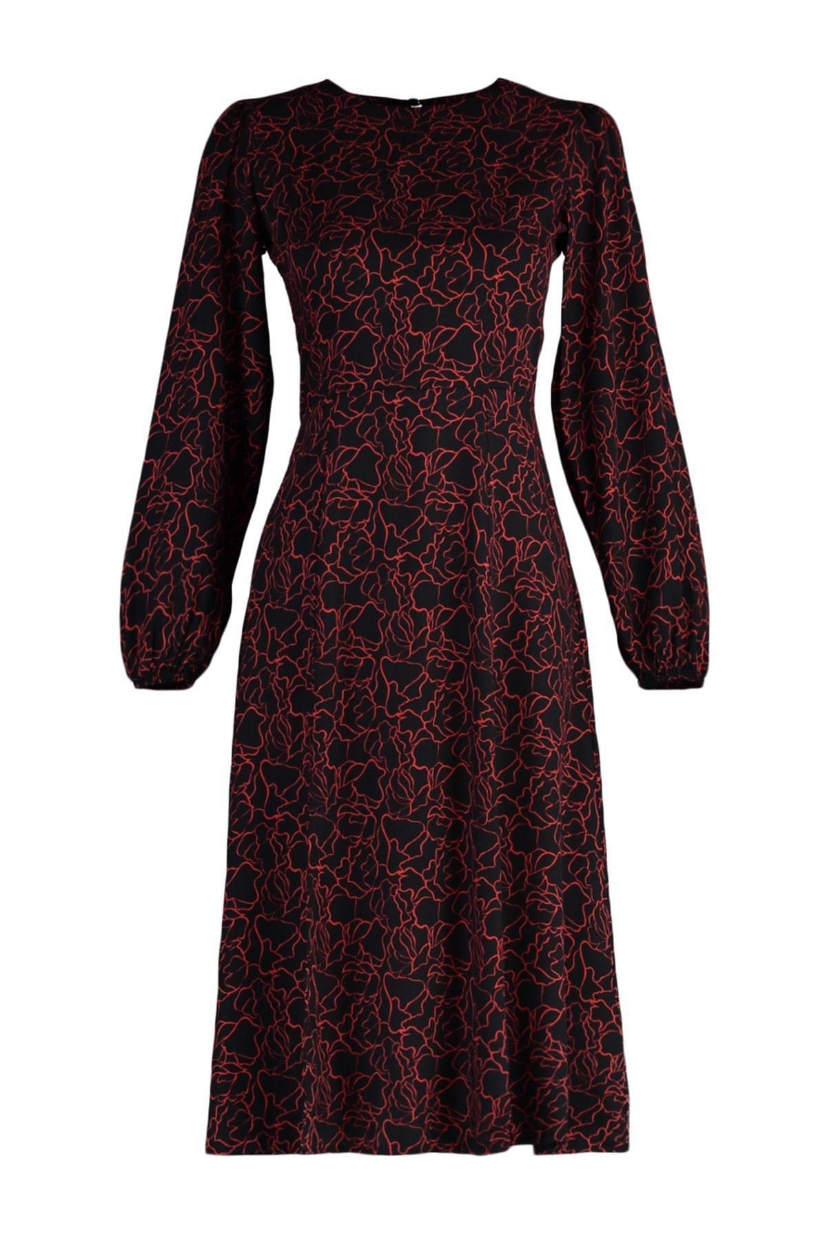 Black A-Line Midi Dress, Black, large image number 5