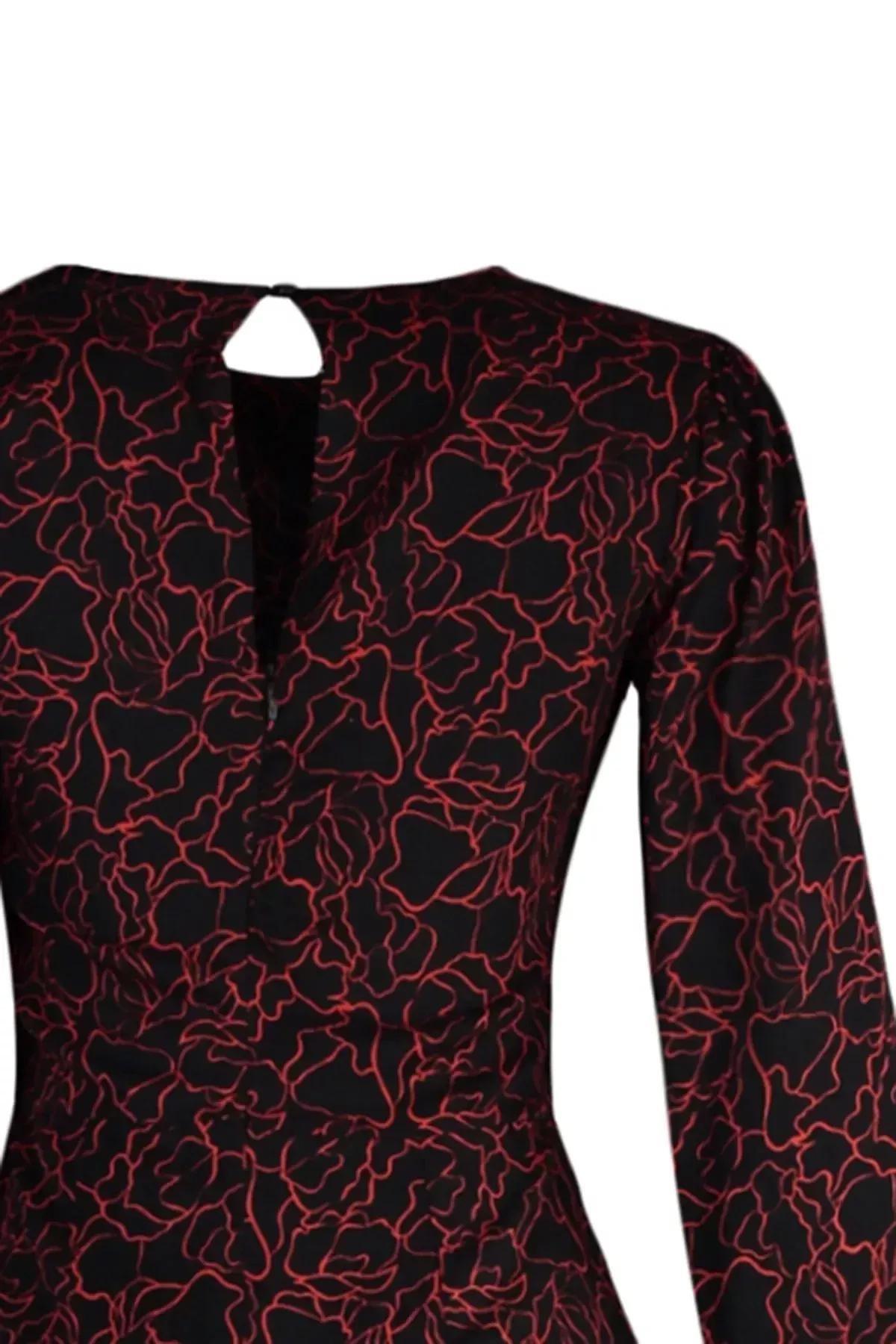 فستان متوسط الطول بقصة على شكل حرف A، أسود, Black, large image number 5