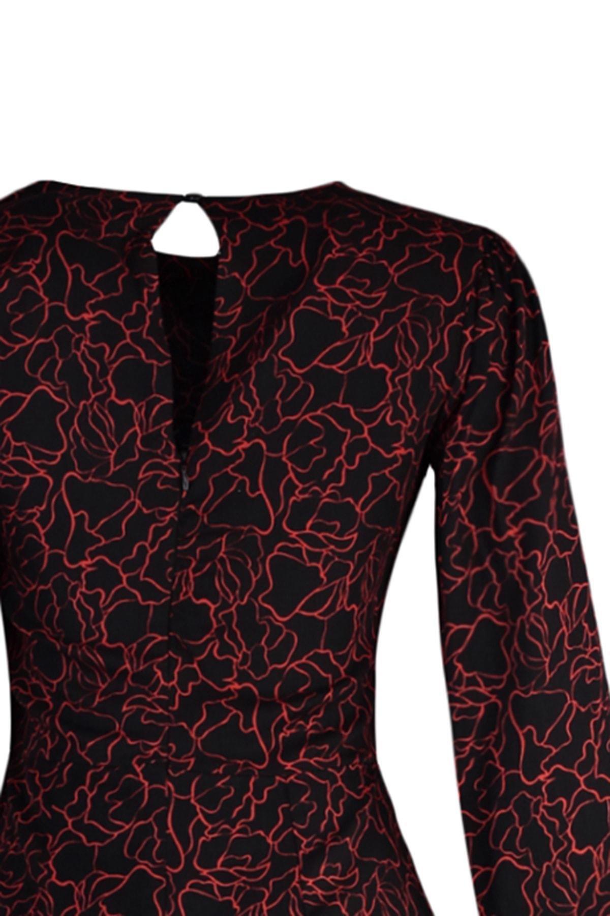 فستان متوسط الطول بقصة على شكل حرف A، أسود, Black, large image number 6