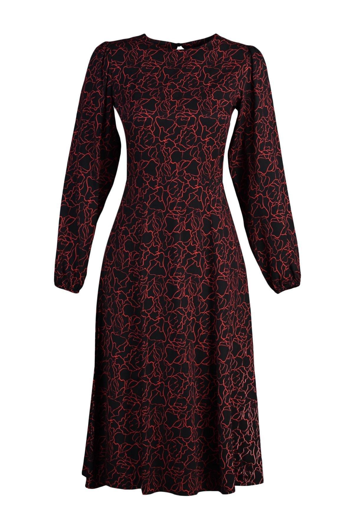 Black A-Line Midi Dress, Black, large image number 8