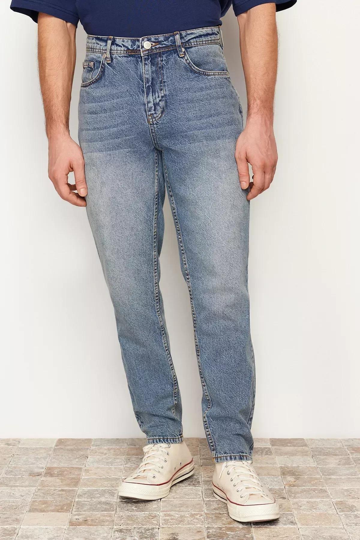 Navy Old Look Boyfriend Denim Trousers, Medium Blue-5003, large image number 3