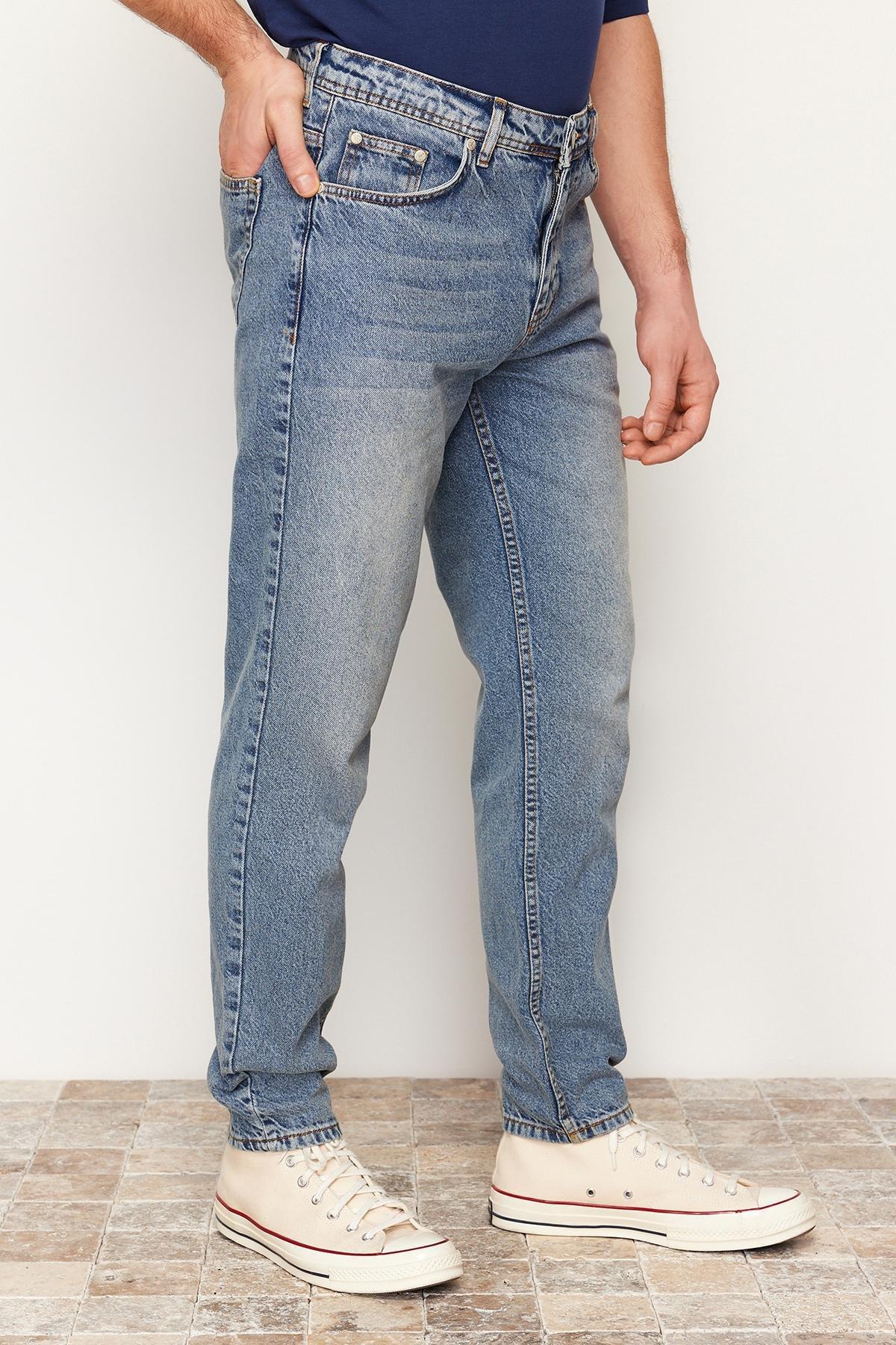 Navy Old Look Boyfriend Denim Trousers, Medium Blue-5003, large image number 4