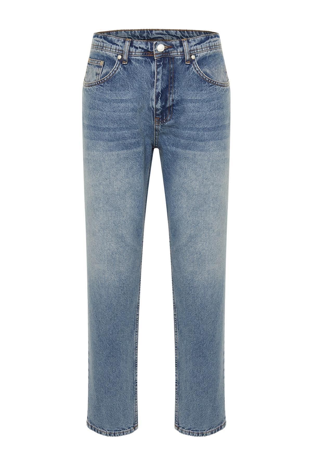 Navy Old Look Boyfriend Denim Trousers, Medium Blue-5003, large image number 5