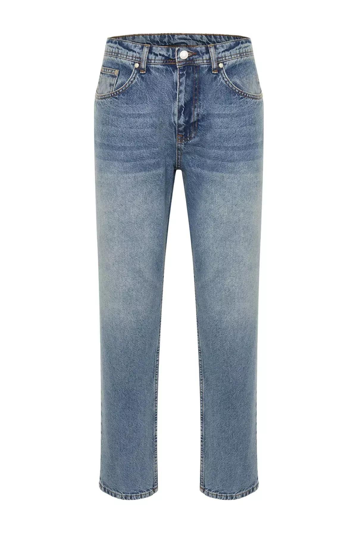 Navy Old Look Boyfriend Denim Trousers, Medium Blue-5003, large image number 5