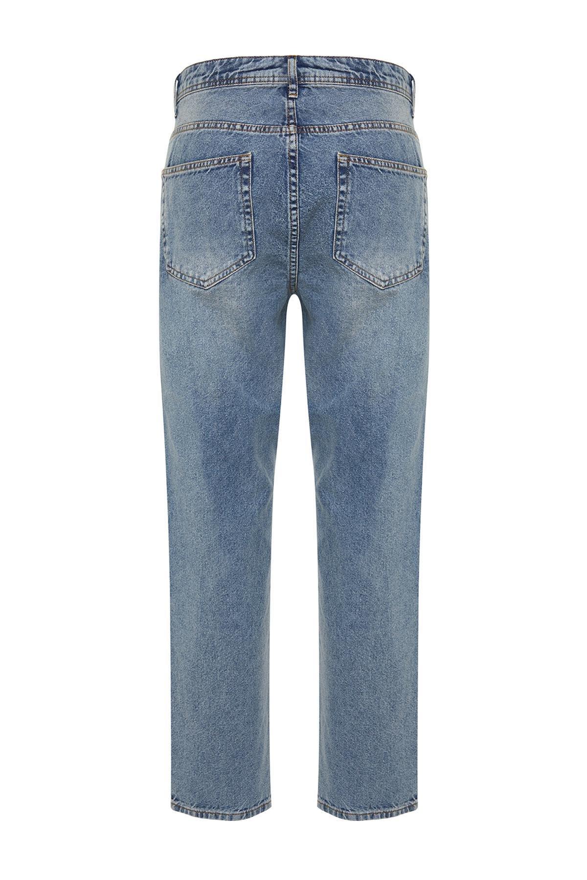 Navy Old Look Boyfriend Denim Trousers, Medium Blue-5003, large image number 6