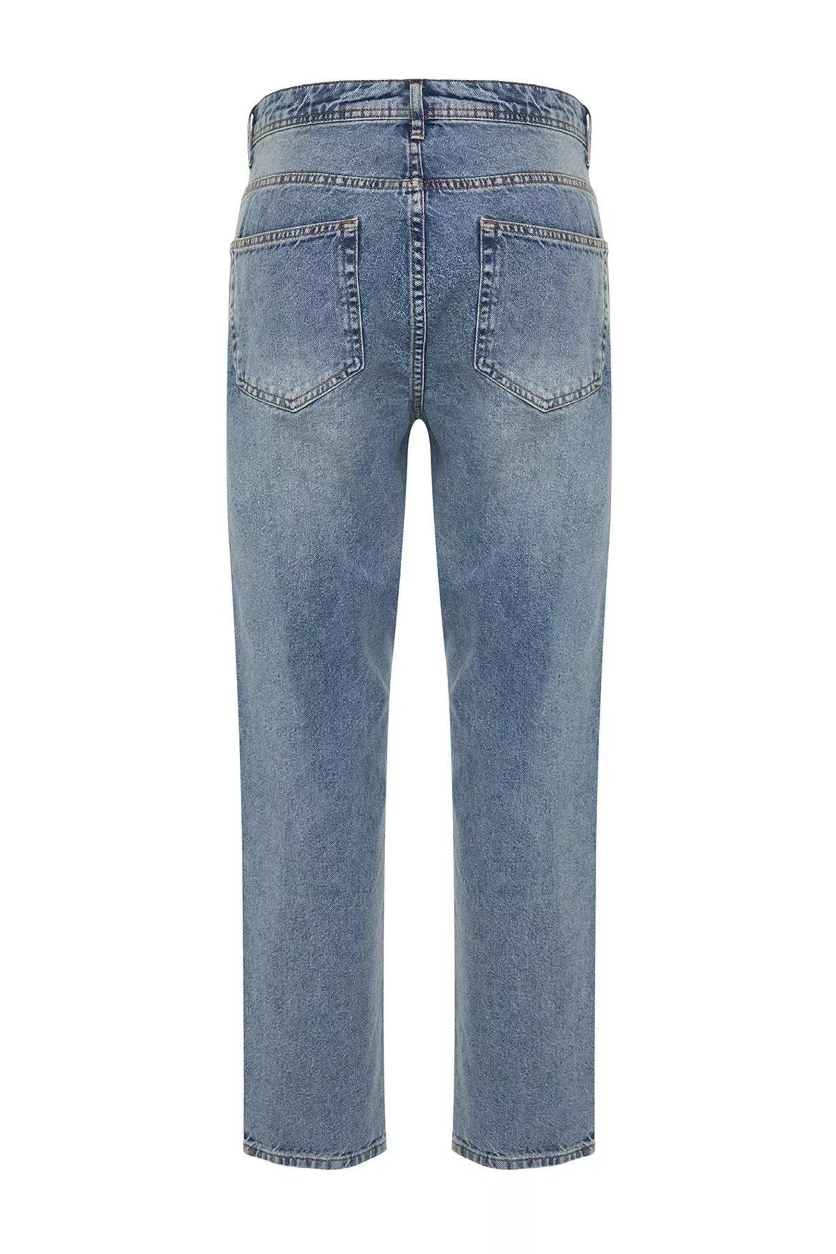 Navy Old Look Boyfriend Denim Trousers, Medium Blue-5003, large image number 6