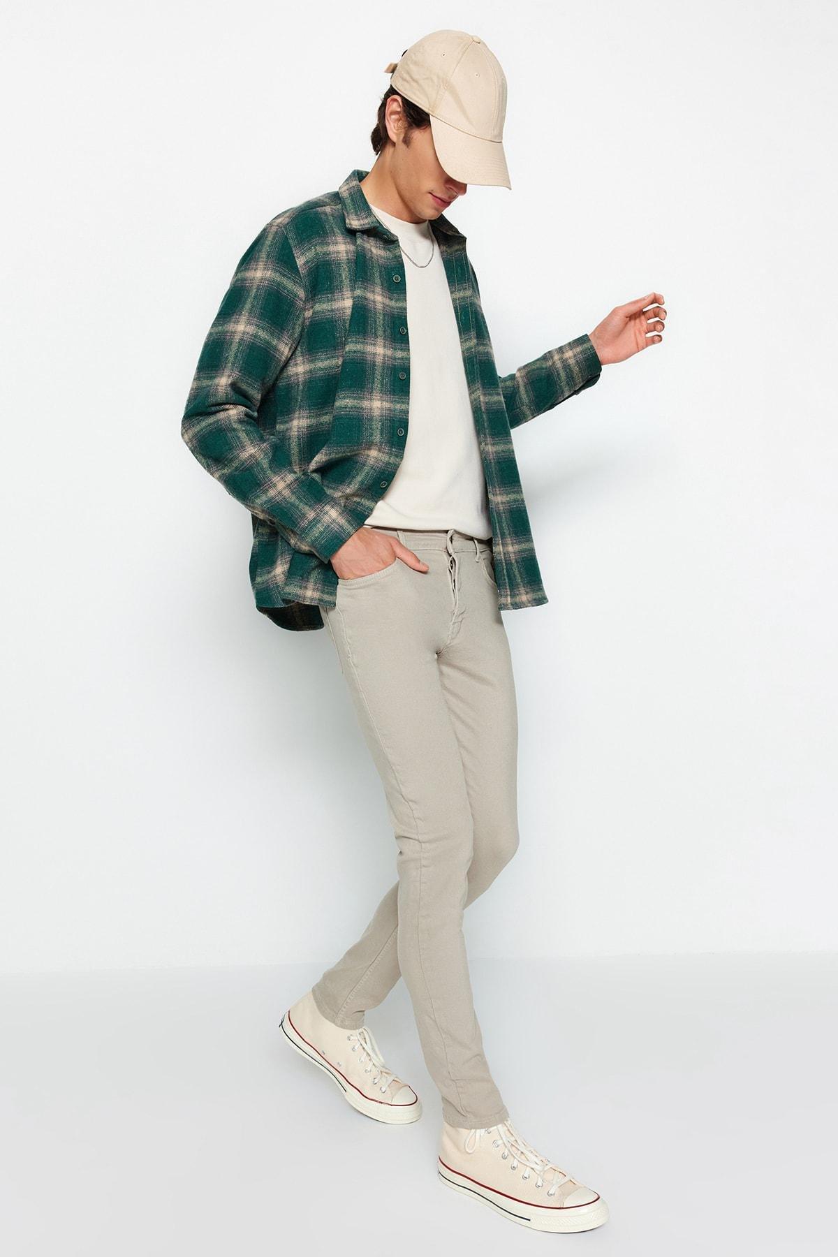 Beige Skinny Fit Stretchy Fabric Jeans, Beige, large image number 2