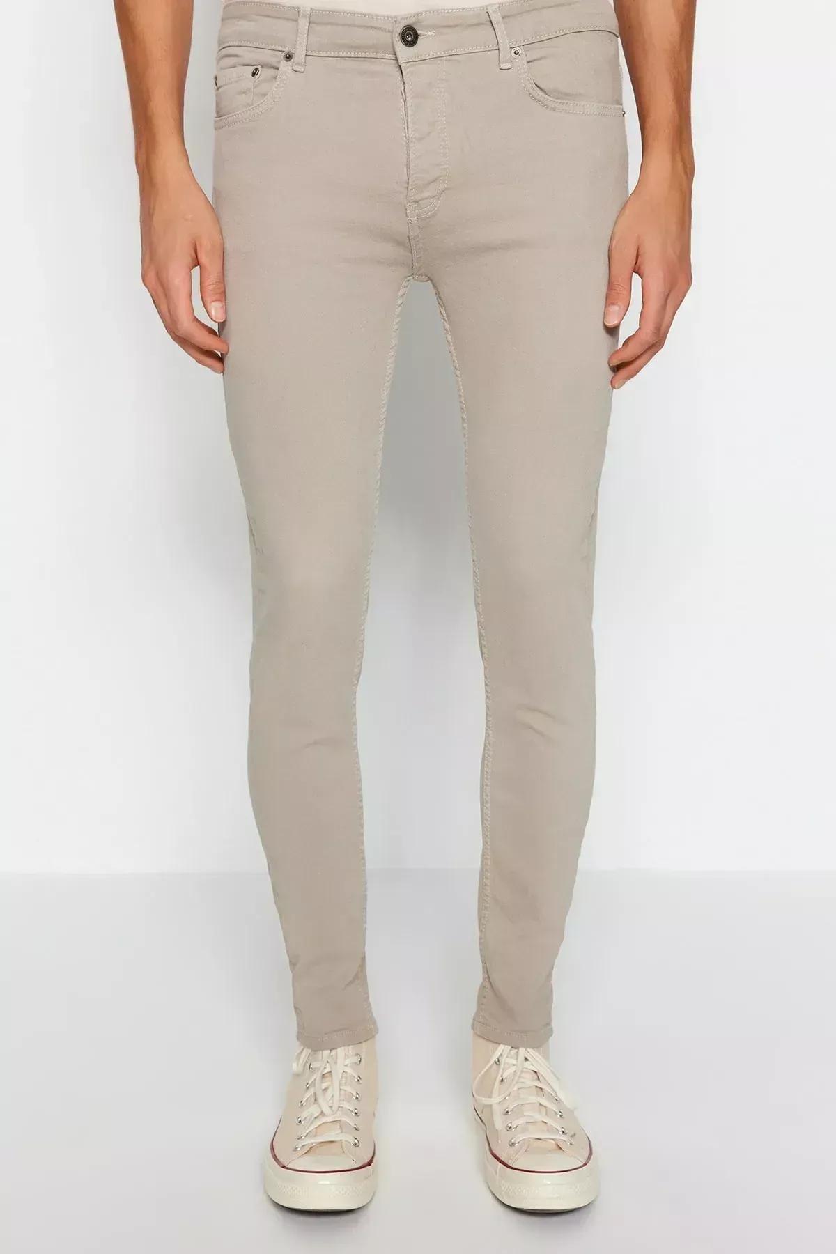 Beige Skinny Fit Stretchy Fabric Jeans, Beige, large image number 3