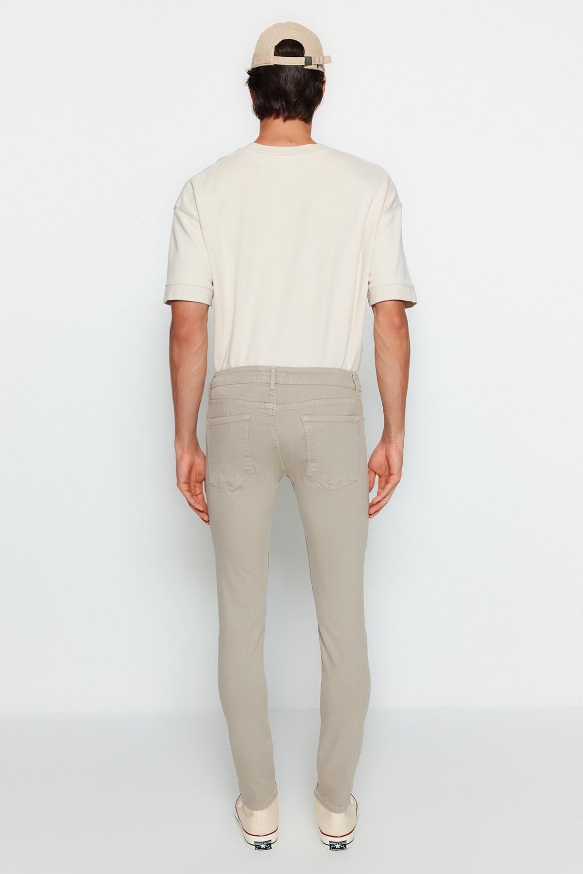 Beige Skinny Fit Stretchy Fabric Jeans, Beige, large image number 5
