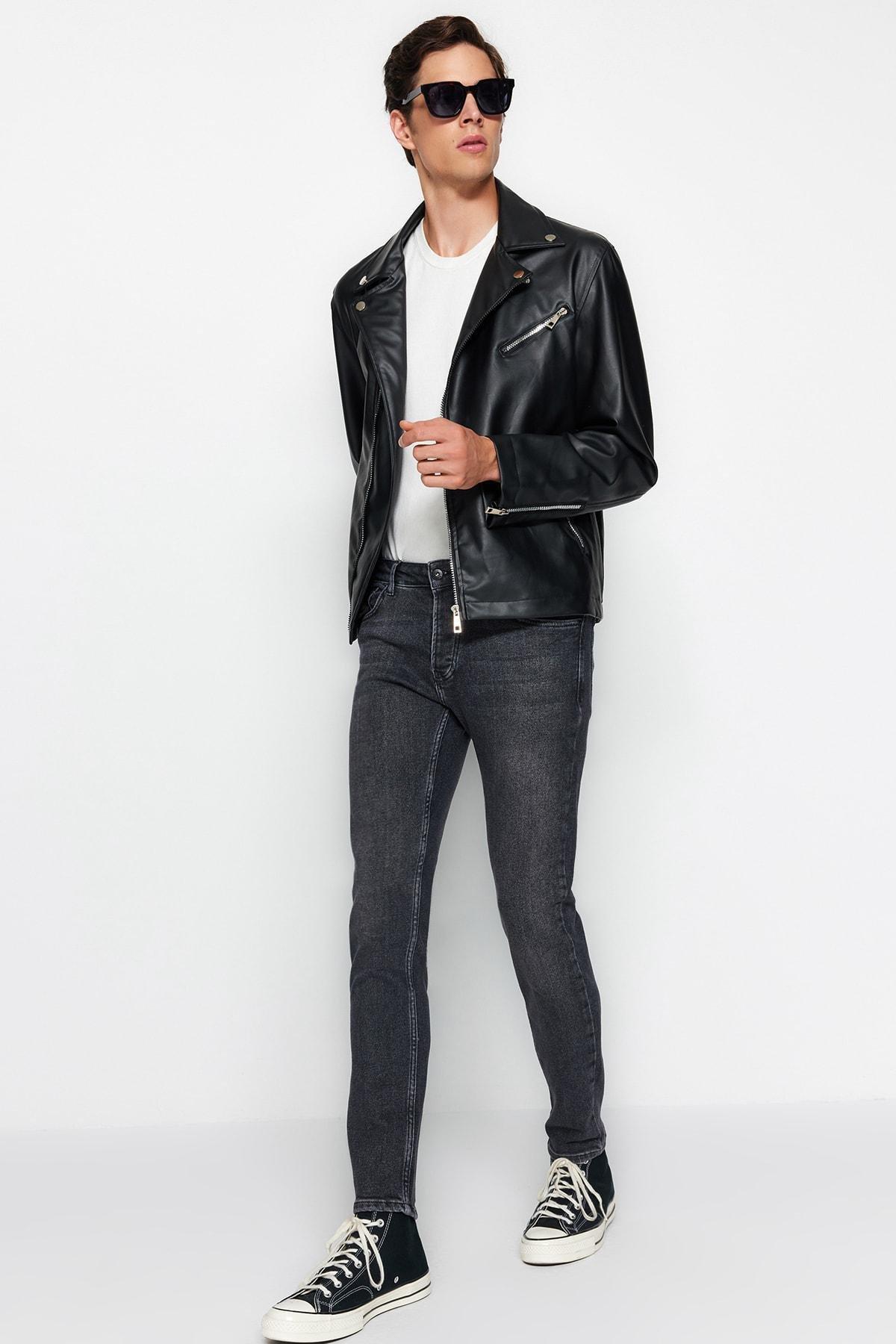 Grey Skinny Fit Jeans Denim Trousers, Black-1003, large image number 0