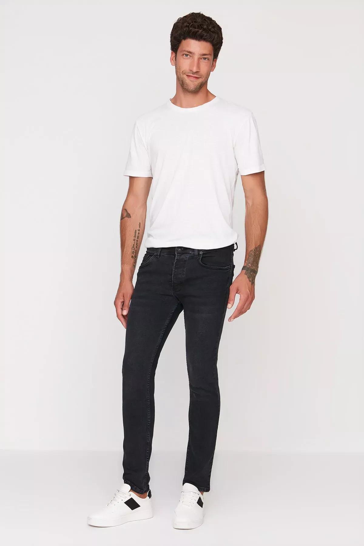 Black Skinny Denim Jeans, Black, medium