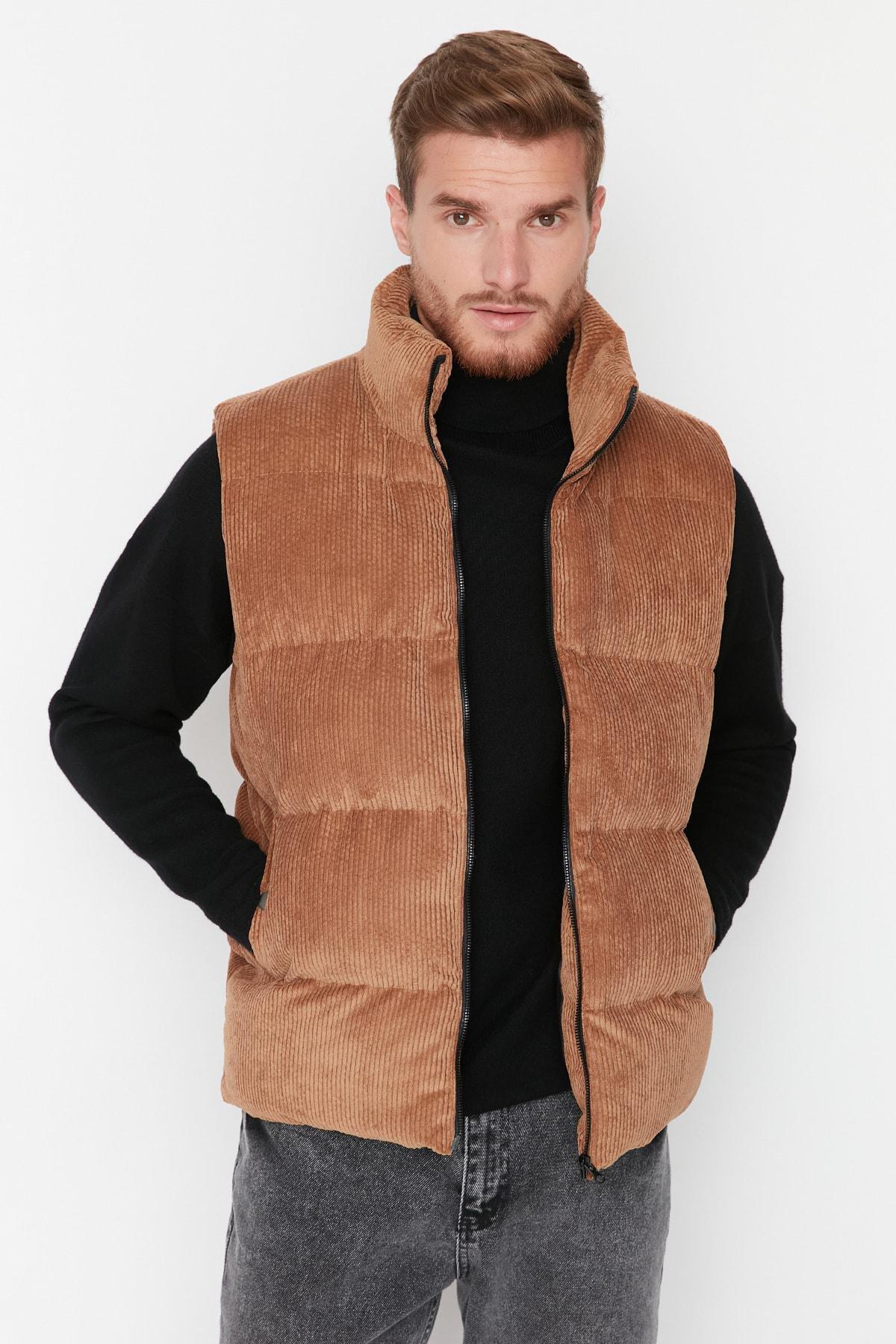 Brown Standing Collar Vest, , large image number 2