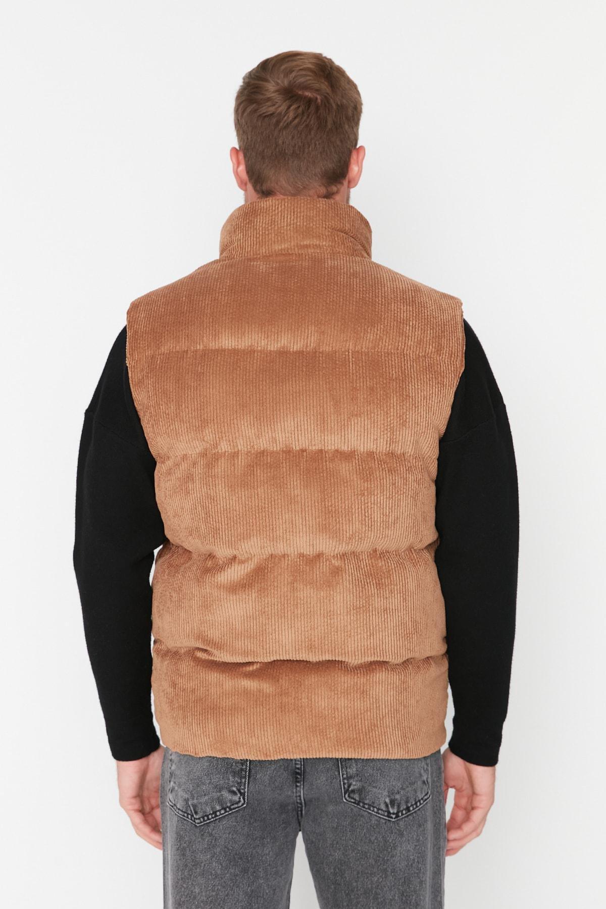 Brown Standing Collar Vest, , large image number 4