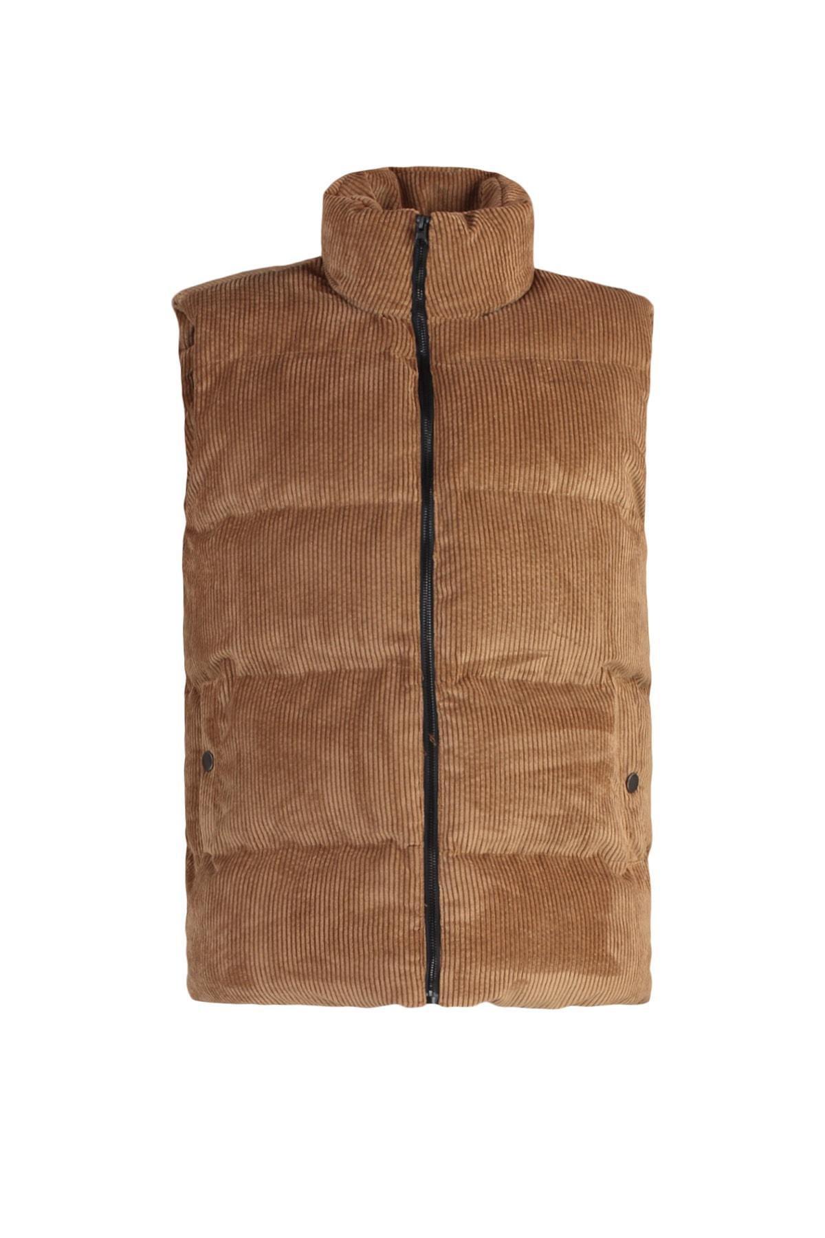 Brown Standing Collar Vest, , large image number 5