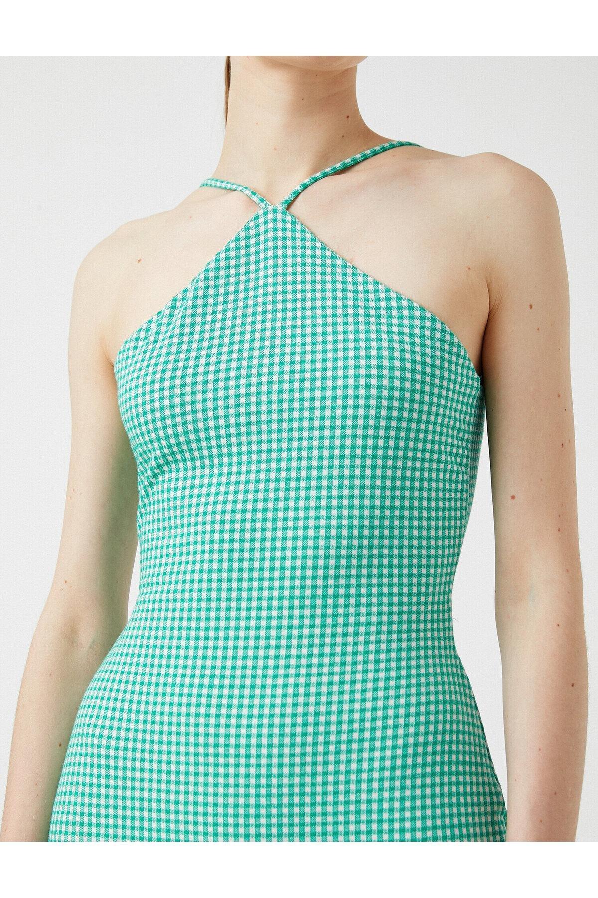 Koton - Green Halter Neck Plaid Mini Dress