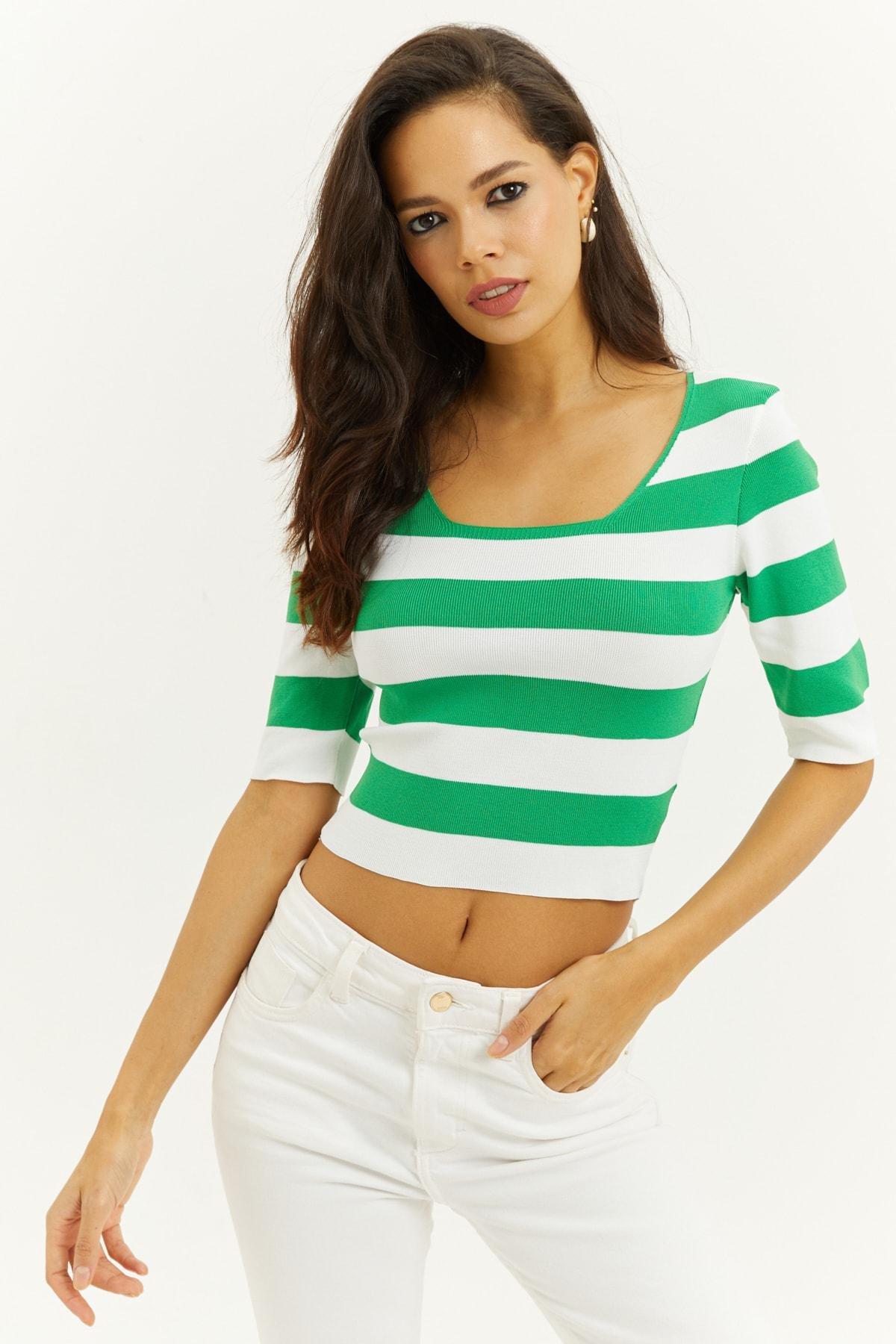 Multicolour Fitted Striped Blouse, Set Of 3, Green, large image number 0