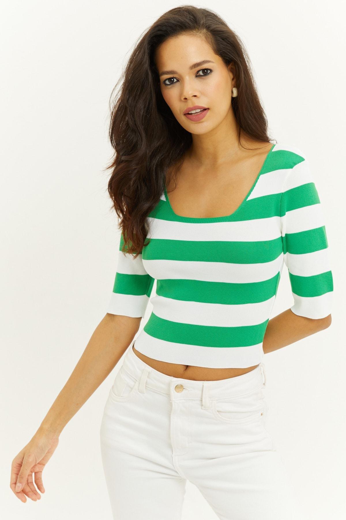 Multicolour Fitted Striped Blouse, Set Of 3, Green, large image number 1