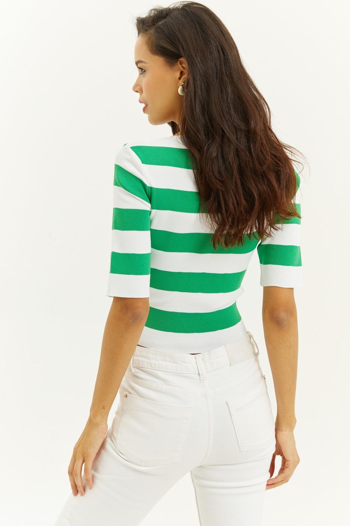 Multicolour Fitted Striped Blouse, Set Of 3, Green, large image number 2