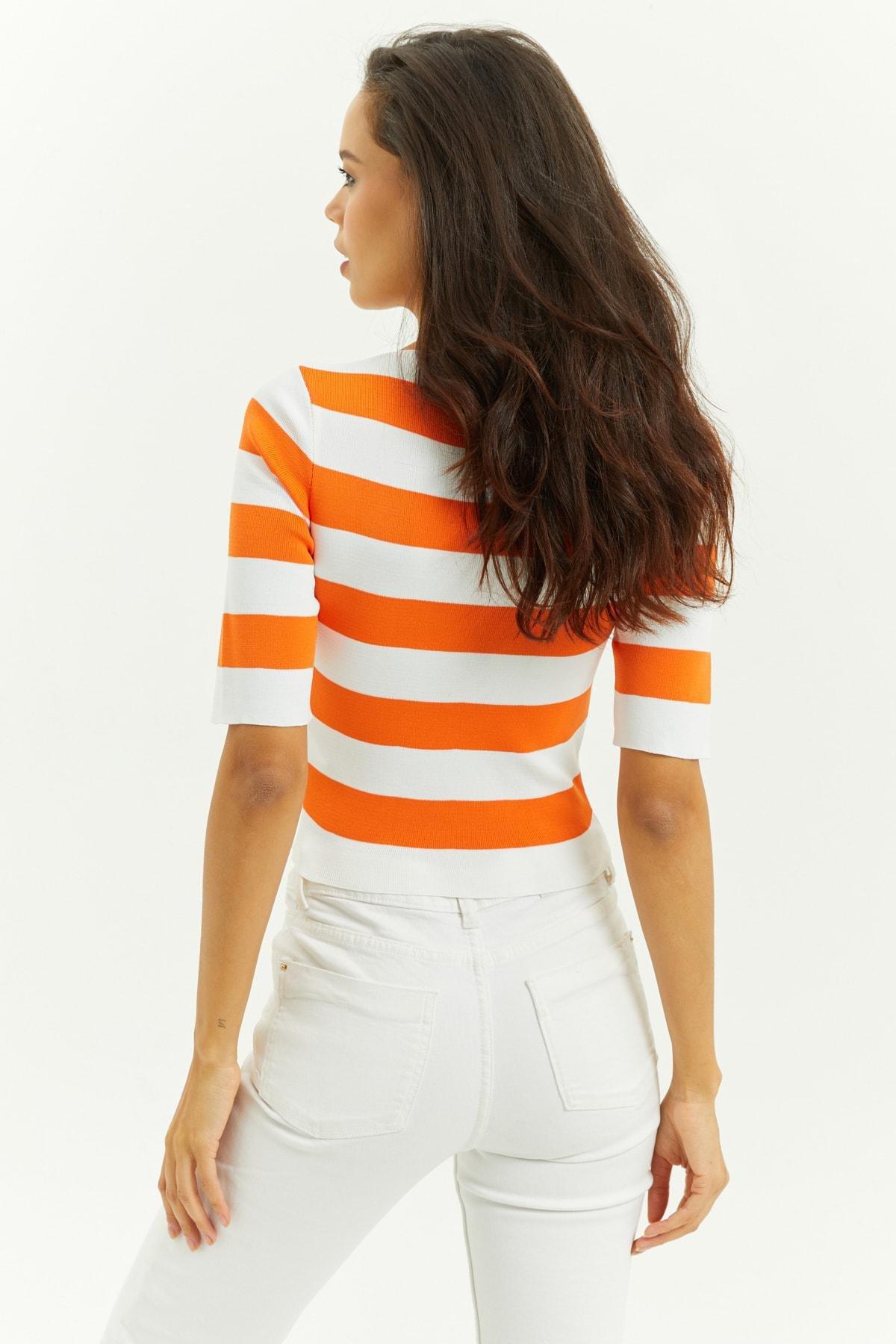Multicolour Fitted Striped Blouse, Set Of 3, Orange, large image number 2