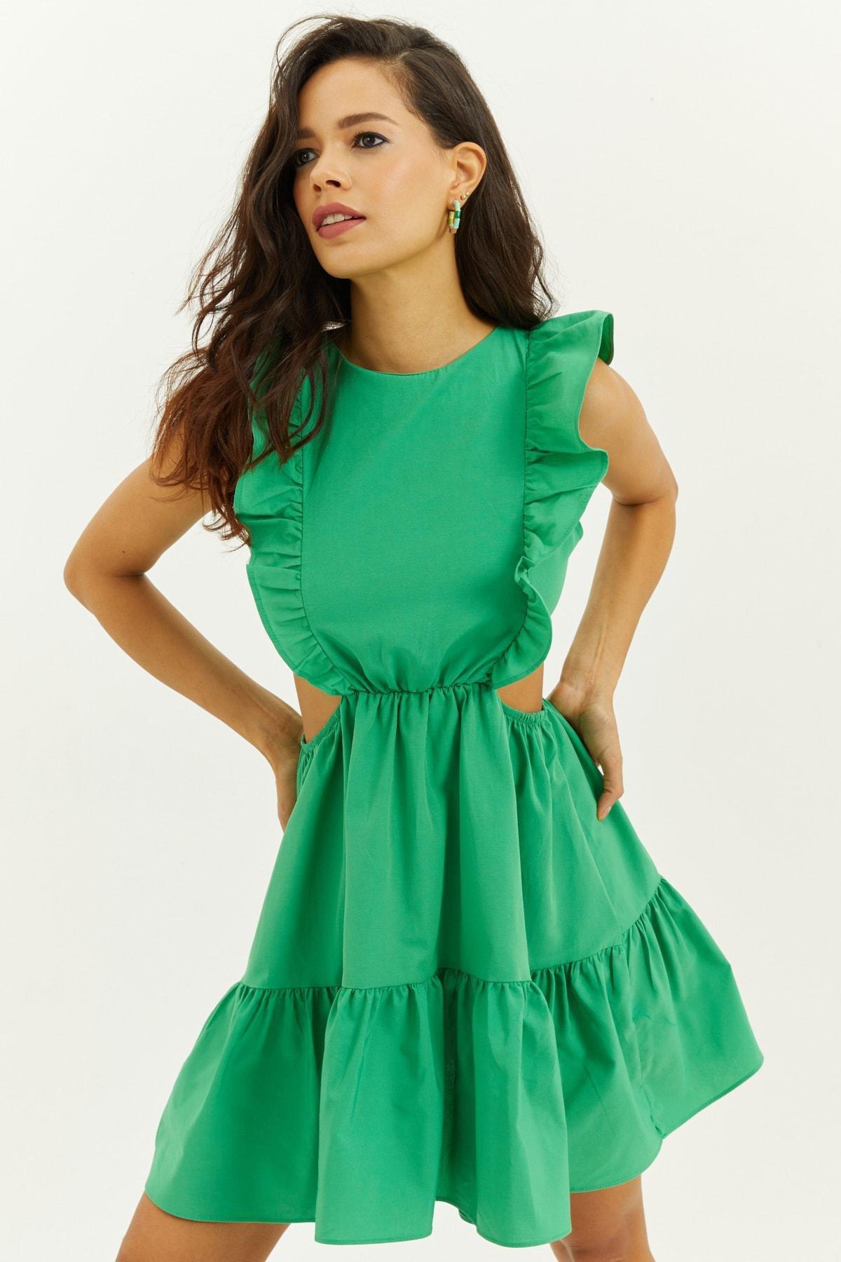Green Ruffle Hem Dress, , large image number 0