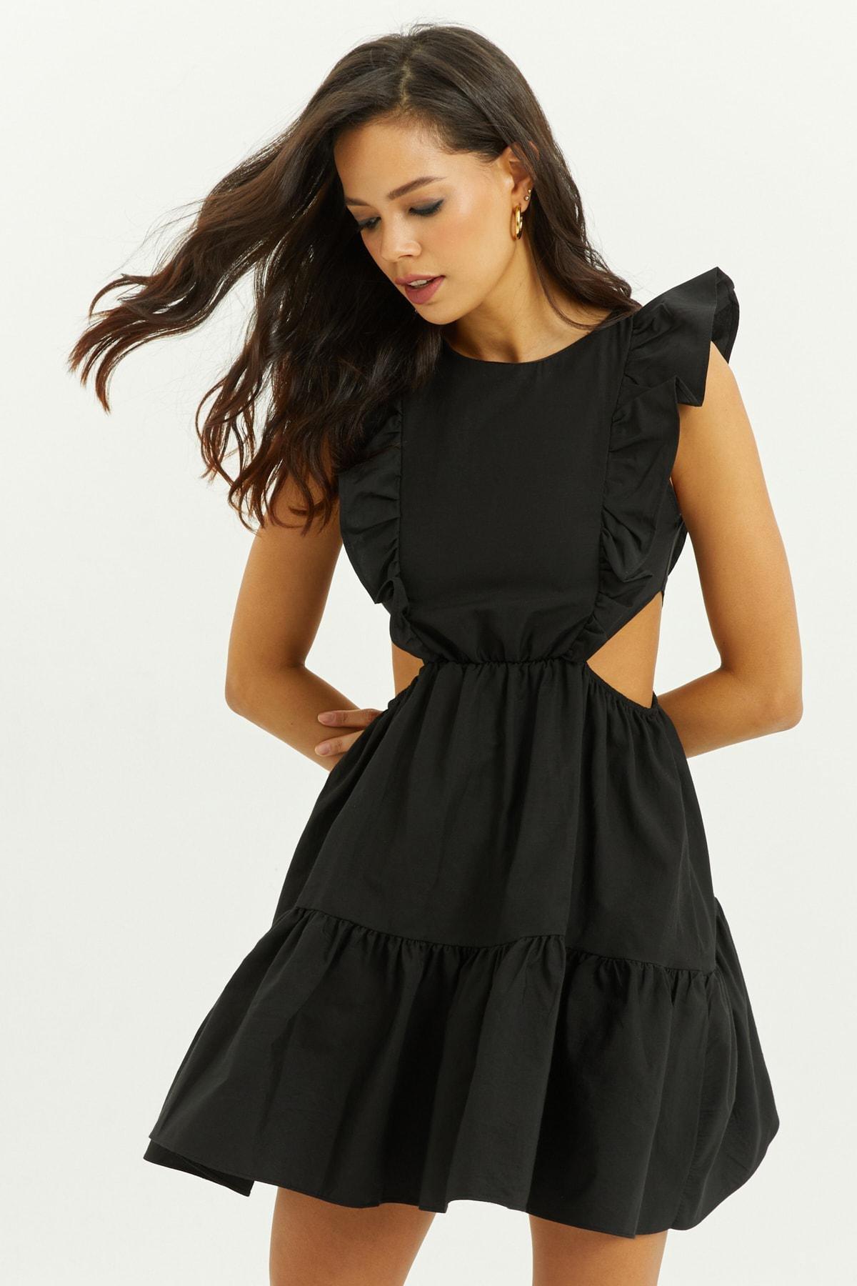 Black Ruffle Hem Dress, , large image number 0