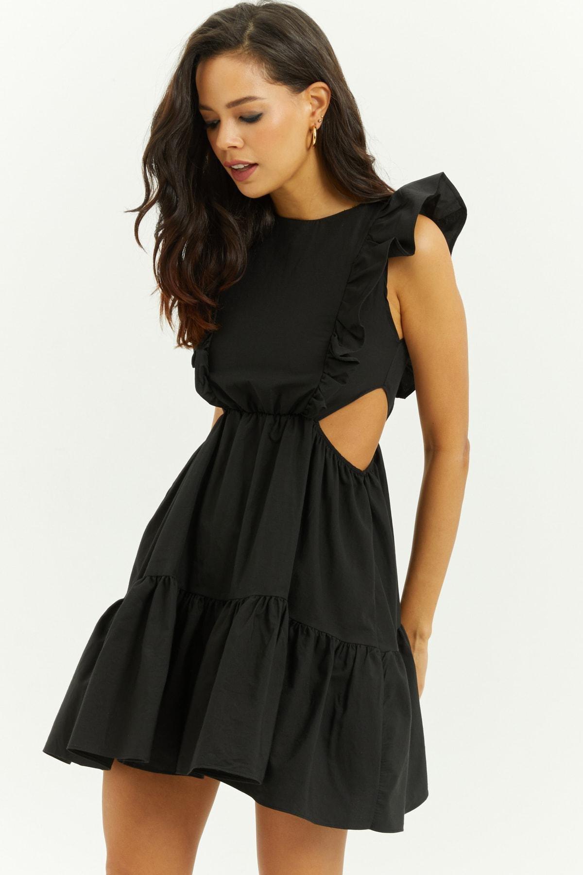 Black Ruffle Hem Dress, , large image number 2
